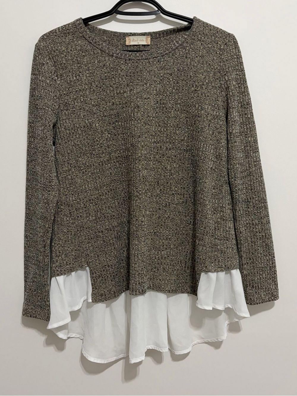 Altar'd State Sweater | Layered Hem Knit Top with White Shear Detail - Gray